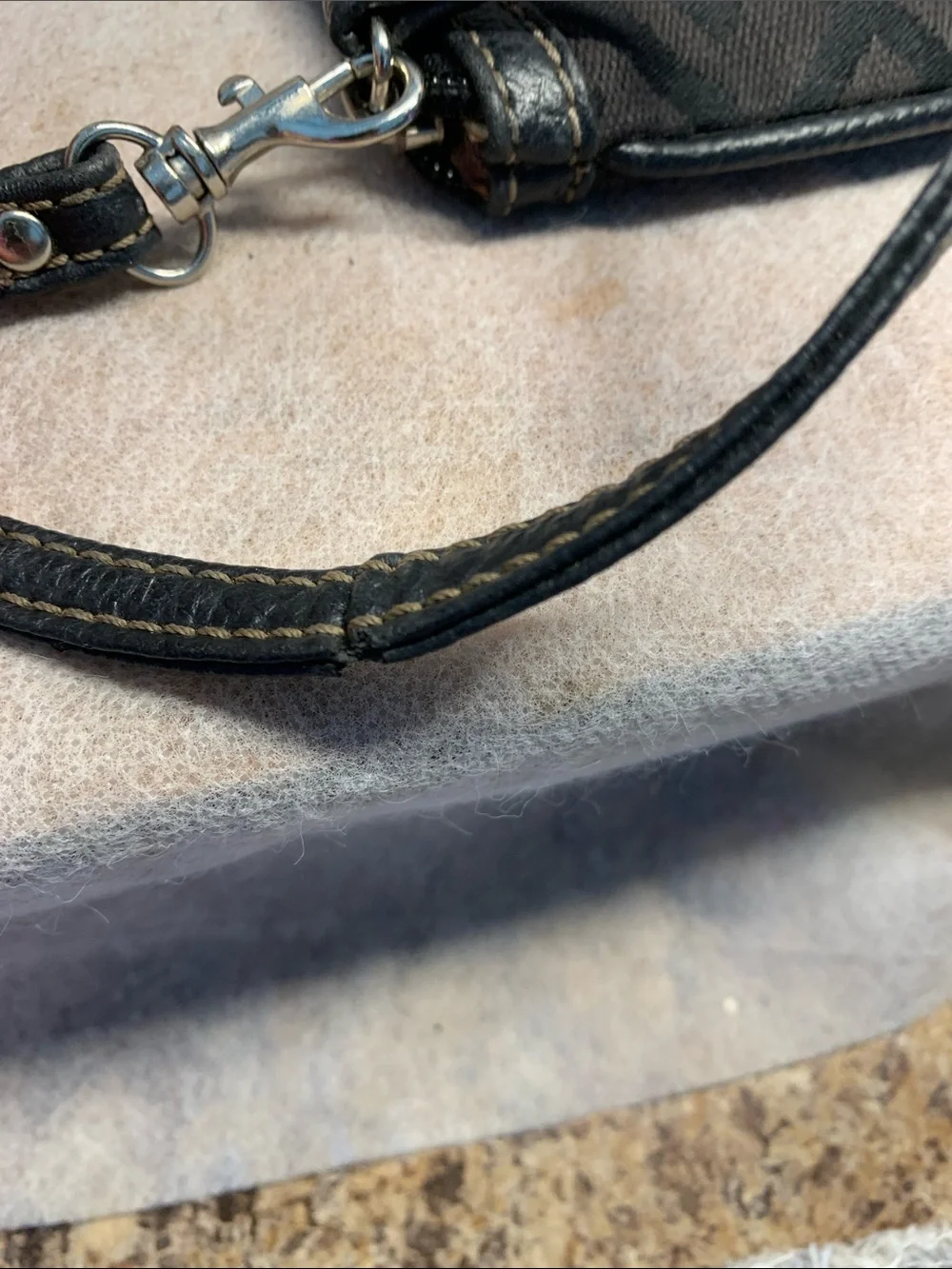 Tignanello Black Monogram Jacquard  Patterned Wristlet/ Clutch With Leather Trim